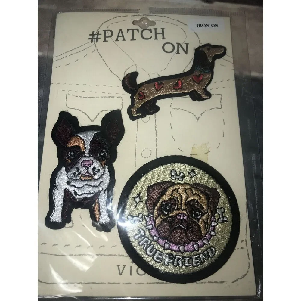 The Good Cat Company Embroidered DOG 3 Piece Iron on Patch Set Frenchie Pug